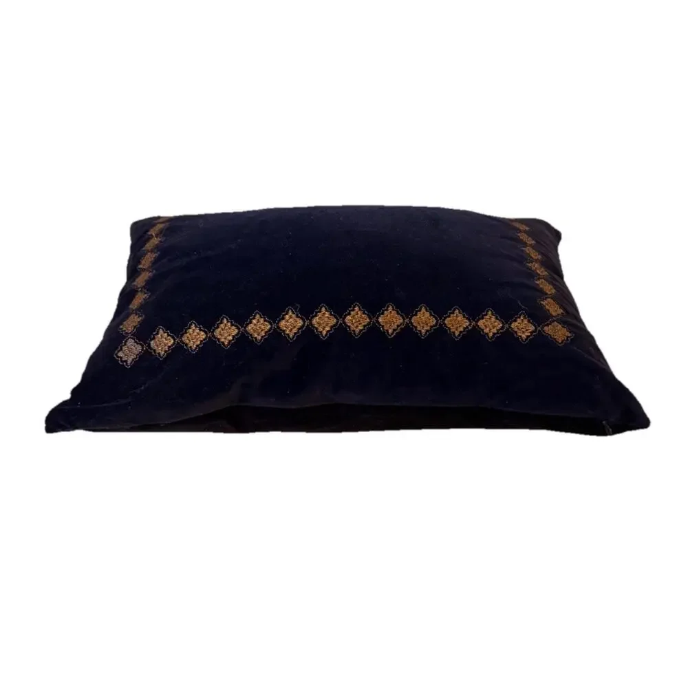 MADISON PARK Embroidered Lumbar Throw Pillow Velour Blue 20” X 14” EUC 3589-20